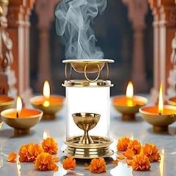 Narayan Bhaktiᵀᴹ Camphor Diffuser/Aroma incence Burner/Kapoor dani Brass akhand Diya Combo Set with Borosilicate Glass (Height : 4.25 inch)-picture-8