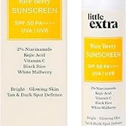 little extra Rice Berry Sunscreen, Spf 50 Pa++++, Uva/B, Fast Absorbing, With Niacinamide, Kojic Acid, Vitamin C, Black Rice Water For Bright, Glowing Skin, No White Cast, Light Weight, 50G, All-15