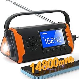 Emergency Crank Weather Radio 4000mAh - Portable Solar Powered with Hand Crank, AM/FM/NOAA Weather Alert Radio, USB Cell Phone Charger, Aux Music Play, SOS Alarm, LED Flashlight for Hurricanes-picture-4