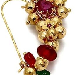Jewellery Traditional Maharashtrian Nath Nose Rings Ruby Gold Pearl Bead Nath Nose Ring Women Girl- Nose Ring-111-46