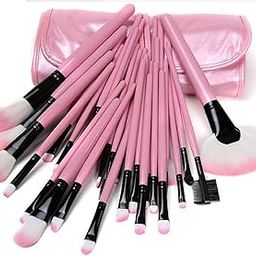 MF Soft Bristle Makeup Brush Set with Storage Pouch- Pink | Nylon Bristle Makeup Brush Set With Leather Pouch | 24 Pieces-picture-34