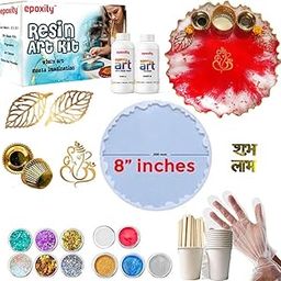 Epoxity Resin Pooja Thali DIY Kit Includes 300G 2:1 Epoxy Resin, 8" Puja Thali Agate Mould with Glitter, Pigments Rasin Liquid Raisin Liquid rasin-picture-25