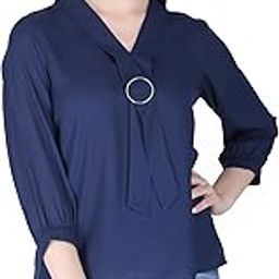 Women’s Regular Fit Solid V-Neck Long Sleeves Georgette Tie-Up Top – Casual & Formal Wear-image-41