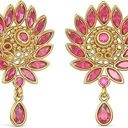 Ratna Collections 22k (916) Yellow Gold and Ruby Drop Earrings for Women-image-68