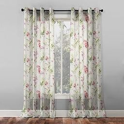 SPACES DRAPE STORY Polyester Elegant Floral Digital Print Sheer Semi Transparent Curtain, Set Of 2 (2.5Ft X 9Ft) Long Grommet Door Curtain, Pink-image-15