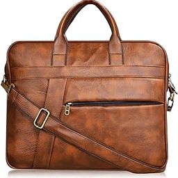 Leather Office Bag For Men - 16 Inch Waterproof Vintage Genuine Leather Waxed Canvas Briefcase Laptop Bag Rugged Satchel Shoulder Bag-13