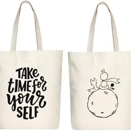 Canvas Tote Bags for Women with Zip, College Bag for Girls, 100% Organic Cotton Tote Bag for Shopping, Pack of 2-image-18
