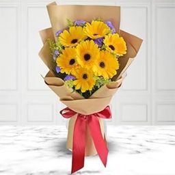 FLORANET Radiant Yellow Gerberas Bouquet For Anniversary, Birthday, Wedding, Congratulations, Mother's Day (Same Day Delivery)-image-1