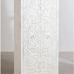 FURNWEAVE Wooden Wardrobe for Bedroom | Solid Mango Wood Almirah for Clothes Storage | Antique Cabinet with Shelves | Designer Wooden Closet Storage Furniture (White Distress)-image-72