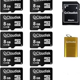 Cloudisk Pack of 10 Micro SD Card 8GB Flash Memory Card C10 A1 U1 Micro SDHC with SD Adapter, Card Reader-30