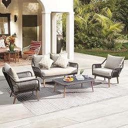 LOCCUS Outdoor 4 Seater Rope Patio Furniture Sofa Set with Center Table for Balcony, Terrace, Garden, and Backyard, Poolside All-Weather Rope Conversation Set (Brown & Beige)-20