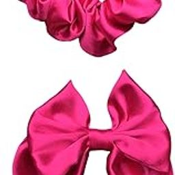Yaari Collections Satin Hair Accessory Combo – Hot Pink Scrunchie & Matching Bow Clip Set | Smooth, Non-Damaging Hair Tie & Stylish Hair Bow for Girls & Women-image-45