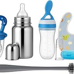 Shark Doo Doo® Stainless Steel Bottle for Babies (0-12 Months) - 250ml with Silicone Cleaning Brush (Combo Pack) | BPA Free (SS 6in1 Combo Blue)-image-63