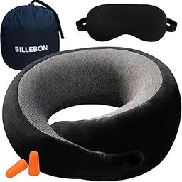 Ultrasoft Memory Foam Neck Pillow for Travel, Lightweight Comfortable & Breathable Cover, Airplane Travel Pillow Combo with Premium Eye Mask and Carry Bag. (Black)-34