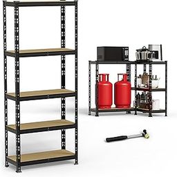 BUILDSKILL 5-Tier Multipurpose Storage Rack | Bolt-Free Assembly | Black Powder-Coated Galvanized Metal | Thick MDF Board | 175Kg Capacity Per Shelf | 170x70x30cm Adjustable Shelf Rack for Home & Shop-image-6