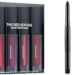JustTya | Professional Beauty Combo of 1 Fabulous Matte Shades 4 lipstick in 1 Red Edition Lipstick Set With 36H Eyeliner and 1 Kajal Pencil-(Pack of 3)-image-35