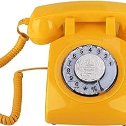 Demeras Retro Corded Phone Old Fashion Rotary Dial Telephone Vintage Landline Telephone Desk Phone Home Decoration(Yellow)-image-11