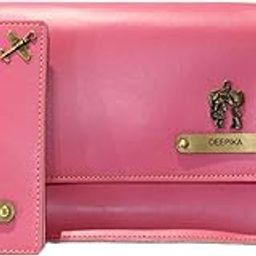 Personalized Name, Charm & Color Leather Sling Bag & Passport Cover Gift Set | Customized Gift for Women (Pink)-image-53