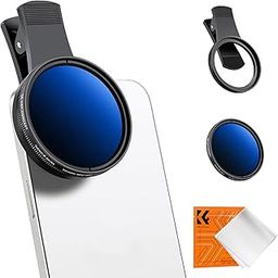 K&F Concept 52mm Clip-on ND2-400 Phone Camera Lens Filter Kit, Adjustable Neutral Density Filter Compatible with iPhone 15 14 13 12 11-0