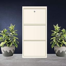 FORTUNE Wall Mounted Three Door Metal Sheet Shoe Rack | Shoe Stand Multipurpose Organiser Space Saver (3 Deck (Width : 20 Inches), Ivory)-15