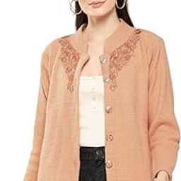 aarika Womens Casual Wear Peach Colour Embroidery Woolen Cardigan-picture-10