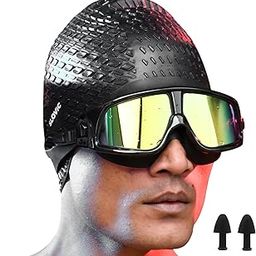 SLOVIC Swimming Goggles & Black Embossed Swimming Cap for Adults | Full Frame Swimming Goggle for Men and Women | Anti Fog | UV Protection | Leak Proof | Black | 100% Silicone-image-6