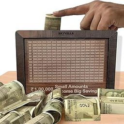 SKYVILLA Wooden Piggy Bank for Kids & Adults, Coin Box with Carved Design, Savings Box, Mini Bank, Donation Box, Smart Money Box, Wooden Coin Box, Money Saver, Piggy Bank with Numbers (1) (5)-image-94