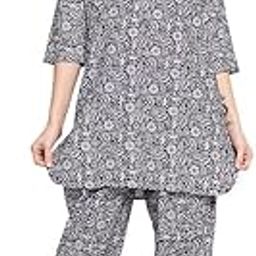 Cotton Printed Co-Ord Set for Women – Soft & Breathable Pajama Set with Pockets | Relaxed Fit Nightwear & Lounge Wear (Free Size)-picture-3