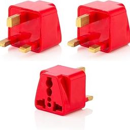 Hi-Plasst India to UK Adapter (Type-G Plug) - 3pcs Pack - UK Travel Converter for Indian Plugs for use in Dubai, Singapore, Hong Kong, Maldives - Compact & Durable (Red)-31