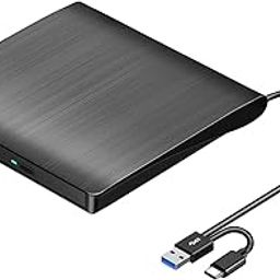 WeFly High Speed USB and Type C 3.0 Slim Portable External CD/DVD-RW Drive Writer Burner Rewriter Player for Laptop PC, Mac/Book Pro Black-0