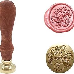 Kreni Wax Seal Stamp Copper Kit Retro Style 1 Wooden Handle & Removable Seal Copper Head for Creative Gift Envelopes Invitations Cards (Love Wax Sealing Stamp)-18
