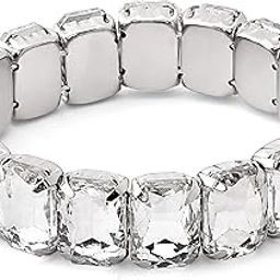 Silver Tone Dazzling Stones Party Bling Bracelet For Women-ZPFK12138-21