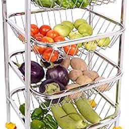 LOGENTA Vegetable Trolley Stainless Steel Modern Kitchen Storage Rack Folding Perforated Design Fruits and Vegetable Onion Potato Organizer Stand with Wheel (12 * 14 * 36 INCH) WT-4.00 KG-image-37