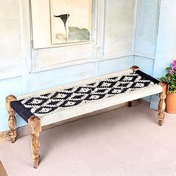Ikiriya Hamilton Sheesham Wood 2 Seater Maachi Bench | Patio Bench in Black & White Rope Canning (4 Feet Width; 1 Yr. Warranty)-picture-10