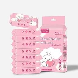 Mini Baby Wipes Disposable Portable Pocket Water Wipes Baby Skin Care Wet Tissue Travel Children Baby Hand & Face Baby Sanitizing Cleansing/Moisturising Wipes For Fresh(64 Wipes X 1 Pack)-image-78