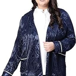 Bright Open-Regular Collar Floral Print Plus Size Blazer Jacket-36