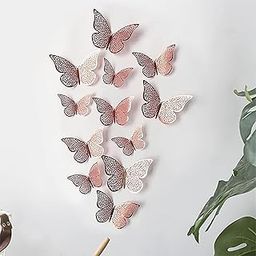 Art Street 3D Gorgeous Shiny Metallic Finish Home Decor Butterfly with Sticking Pads - Decorations Party Self Adhesive Wall Stickers (Rose Gold-Set of 12), 12 Cm-image-80