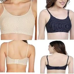 OK INTERPRISES Women Nylon Padded Non-Wired Air Sports Bra - Free Size - Pack of 2 -Skin and Black-image-27
