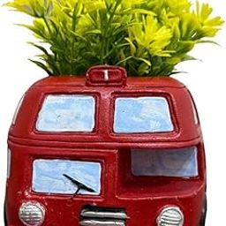 Laal Gulabi Handcrafted Retro Red Bus Succulent Planter Pot Small Plants Holder Indoor Outdoor Flower Pot-image-1