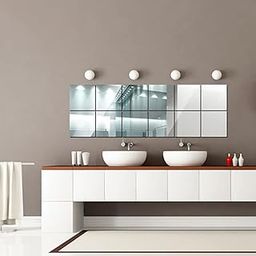 12 Big Square Silver Mirror For Wall Stickers Large Size (15X15) Cm Acrylic Mirror Wall Decor Sticker For Bathroom Mirror|Bedroom|Living Room Decoration Items (B-12Verybigsquaresilver) - Glass-25