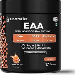 ElectroFizz Beginners EAA Supplement For Men & Women With Hydration Blend & Vitamins | 4600 mg EAA intra workout Supplement With BCAA 2500Mg - Fruit Punch Flavour - 17 Servings - Powder 100G-18