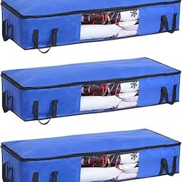 Pretty Krafts Pack of 3 Non Woven Moisture Proof Underbed Cloth Storage Organizer with Zipper Lock & Handles | Wardrobe Organizer for Cloth Saree Quilt Blanket Toy Storage Bag (98x40x19cm, Blue)-image-99