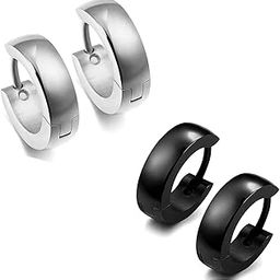 2 Pair Black Silver 316L Stainless Steel Studs Earring Bali Earrings for Men and Boys | Fashion Non Piercing Earrings for Men-image-78