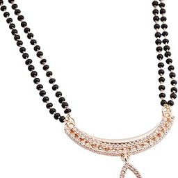 Traditional Rose Gold Mangalsutra Pendant Necklace Set with Golden Black Beads Chain For Women & Girls Stylish | Latest Women's Necklace Jewelry Sets & Tanmaniyas Fancy Gift Set For Girls-image-68