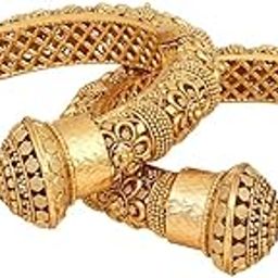 Gold Plated Set Of 2 Traditional Rajwadi Jewellery Inspired Ethnic Filigree Style Screw Closure Bangles/Kada/Festive Bangles for Women and Girls (Gold2)-image-2