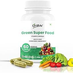 Green Super Food Supplement for Healthy Heart, Strong Bones, Immune Boost | 60 Capsule (1000 MG per serving) | Blend of Nutritional Organic greens With Protein Fiber | With Antioxidants-50