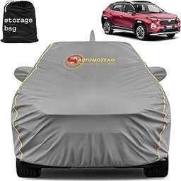 AUTOMOZEXO Toyota Taisor Car Cover for All Weather Protection with Mirror & Antena Pocket Inner Cotton Layer Triple Stitched Waterproof Cover with Adjustable Belt Bottom Elastic to Secure Fit (Grey)-10