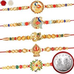 Designer Rakhi Combo Set of 5 With 1 Pooja Coin For Brother/Bhai/Bhabhi/Sister/Kids Happy Rakshabandhan-image-46