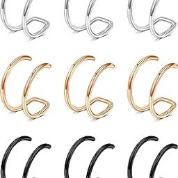 Fake Nose Ring Hoop 20G Double Hoop Fake Nose Piercing Clip on Nose Rings for Women Non Piercing Faux Nose Cuff Faux Nose Piercing-image-33