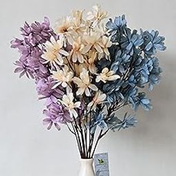 Artificial Magnolia Kobus Natural Looking Flower Bunch for Home and Office Décor/Gift (Off White + Blue + Purple), Artificial Flora-image-3